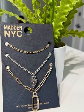 Madden NYC Mixed Metal Layered Necklace Set - Gold & Silver